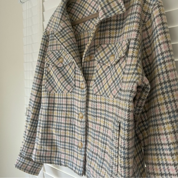 Aura Jacket Plaid Tweed Collared White Gray Pink Button Women’s Small - Picture 3 of 8